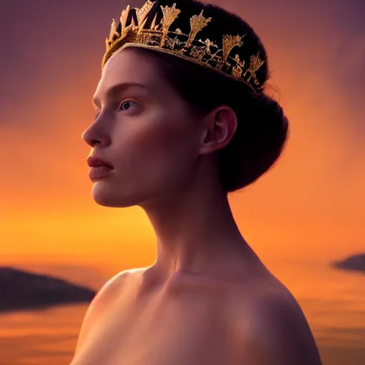 Image similar to photographic portrait of a stunningly beautiful queen of the arctice empire renaissance female in soft dreamy light at sunset, contemporary fashion shoot, by edward robert hughes, annie leibovitz and steve mccurry, david lazar, jimmy nelsson, breathtaking, 8 k resolution, extremely detailed, beautiful, establishing shot, artistic, hyperrealistic, beautiful face, octane render