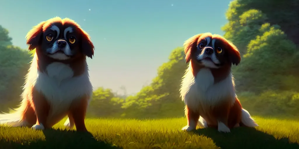 Prompt: a wholesome animation key shot of a tibetan spaniel, studio ghibli, pixar and disney animation, sharp, rendered in unreal engine 5, anime key art by greg rutkowski, bloom, dramatic lighting