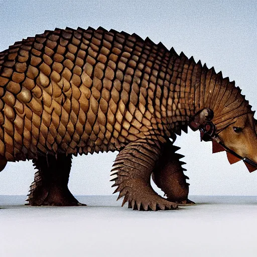 Image similar to a Horse with the armor of a pangolin, national geographic photograph