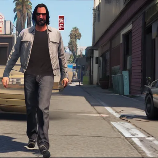 Image similar to Keanu reeves in Grand theft auto 5 4K detail