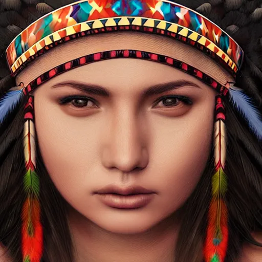 Prompt: portrait of native american girl with head dress in the style of artgerm, digital art, close-up, insanly detailed