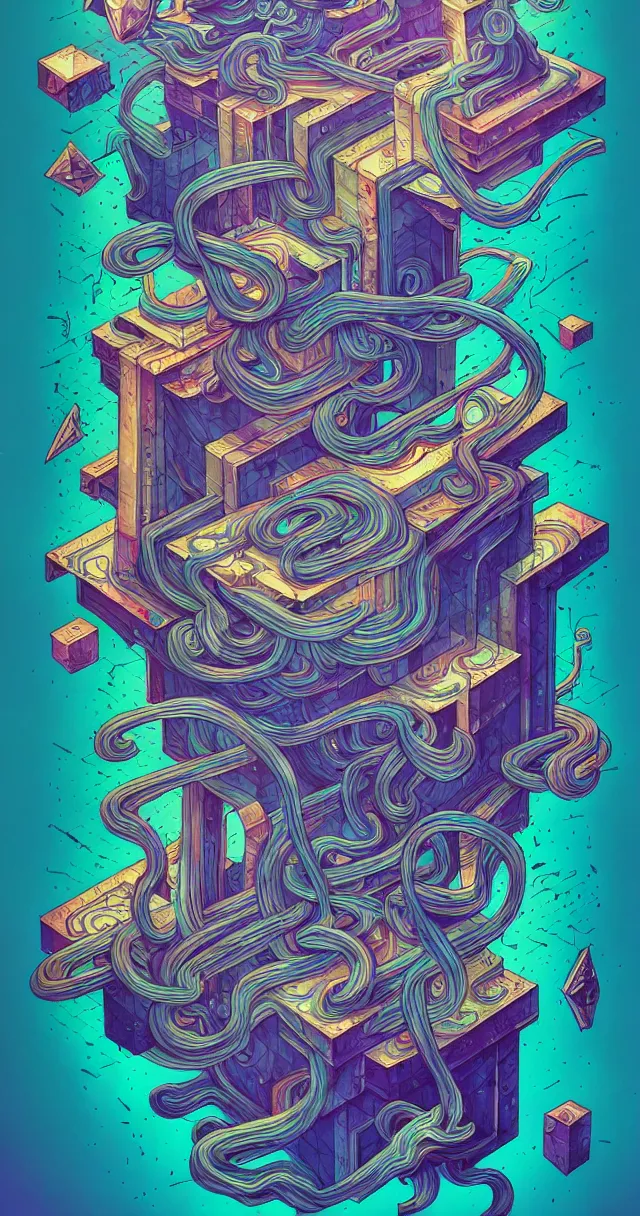 Image similar to arcane twisted turn of fate abstraction, centered award winning ink pen illustration, isometric abstract illustration by dan mumford, edited by craola, technical drawing by beeple and tooth wu, tiny details by artgerm and watercolor girl, symmetrically isometrically centered