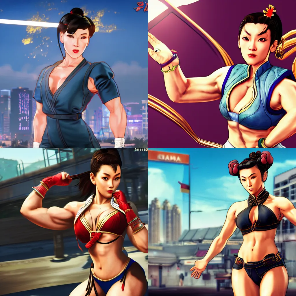 Prompt: chun - li the gta v loading screen, masterpiece, 8 k, 4 k, art by stephen bliss