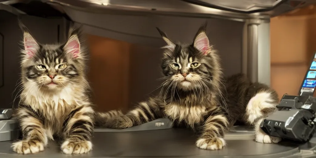 Image similar to a 3 d rendered movie still a robot resembling a maine coon kitten has become a cat scanner. a cat scan. science fiction blockbuster movie from the future, imax 7 0 mm. the mandalorian ( american space western television series )