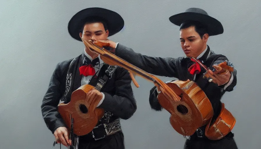 Prompt: mariachi, concept art oil painting by jama jurabaev, extremely detailed, brush hard, artstation, high quality, brush stroke