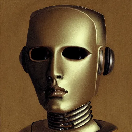 Prompt: portrait of a robot by caravaggio in the style of greg rutkowski