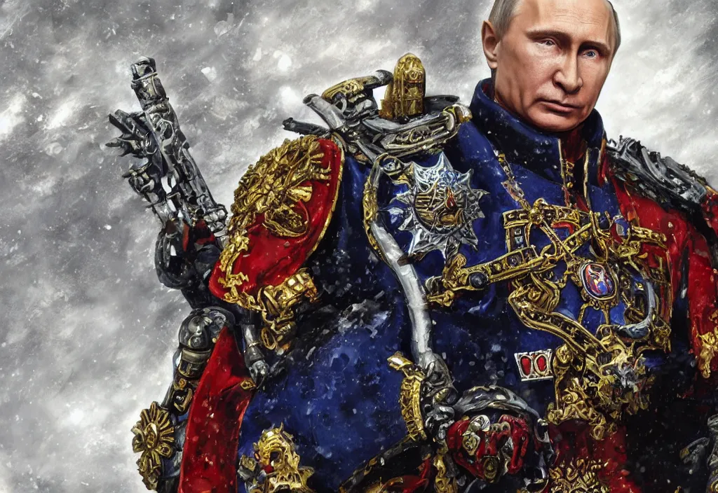 Prompt: portrait of vladimir putin as emperor in warhammer 4 0 k, 4 k, 8 k