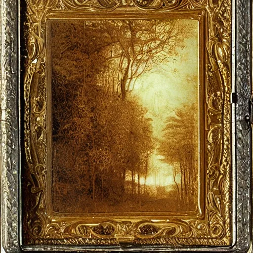 Image similar to a beautiful ivory and gold filigree forest, daguerreotype by pontormo, by gustave moreau, by Bosch, art noveau, highly detailed, strong lights, liminal, eerie, Bright pastel colors