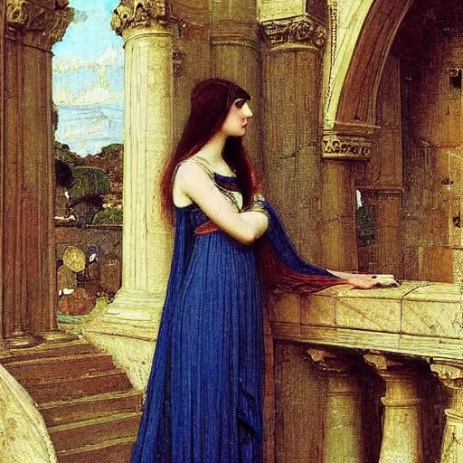 Prompt: pre-raphealite painting of a medieval princess by John William Waterhouse