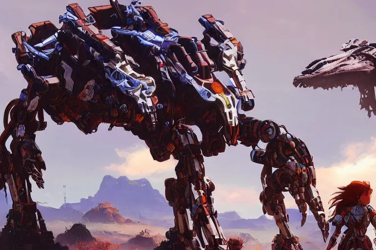 Image similar to tallneck machine mecha animal beast robot of horizon forbidden west horizon zero dawn bioluminiscence global illumination ray tracing hdr fanart arstation by sung choi and eric pfeiffer and gabriel garza and casper konefal