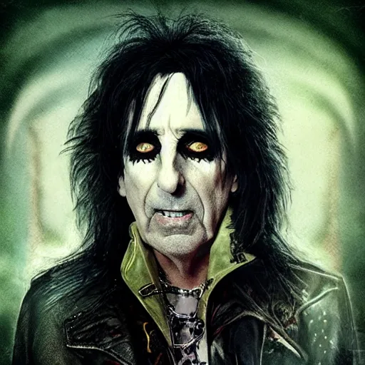 Image similar to alice cooper, portrait, obscure render, aesthetic, gaudy colors, matte painting