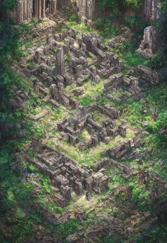 Prompt: comic book cover of ancient ruins made of crystal in a forest ,highly detailed, professional digital painting, Unreal Engine 5, illustration, HD quality, 8k resolution, cinema 4d, cinematic, professional photography, art by artgerm