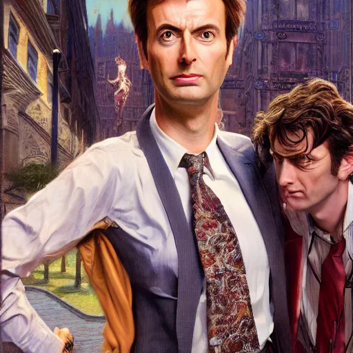 Image similar to The Tenth Doctor as a Beautiful Female Professional Model, Beautiful Female Professional Model, Beautiful Female Professional Model, Looking into the camera, detailed, centered, digital painting, artstation, concept art, donato giancola, Joseph Christian Leyendecker, WLOP, Boris Vallejo, Breathtaking, 8k resolution, extremely detailed, beautiful, establishing shot, artistic, hyperrealistic, beautiful face, octane render, cinematic lighting, dramatic lighting, masterpiece