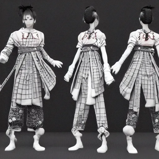 Prompt: rpg character concept art, most beautiful japanese dancers, streetwear designed by hamcus and isabel marant, in the style of jamie hewlett hiroya oku riyoko ikeda, 3 d render, artstation trending, 8 k, octane render, photorealistic, sharp detail, manga, black and white