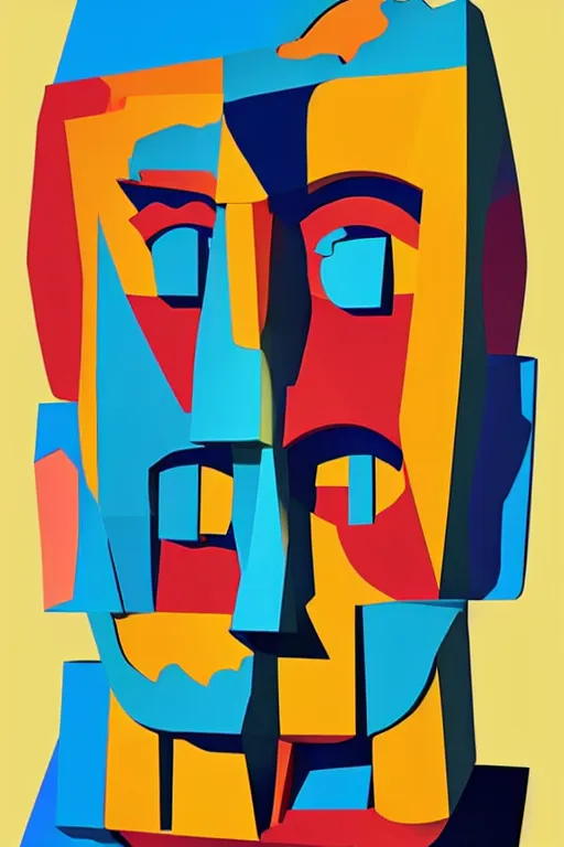 Image similar to cubist moai statue cutout digital illustration cartoon colorful beeple