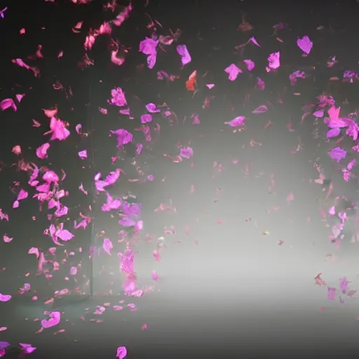Prompt: a ghostly figure hyperrealistic translucent silk, floating and reaching, exploding flower petals, petals, photorealistic, 8 k render