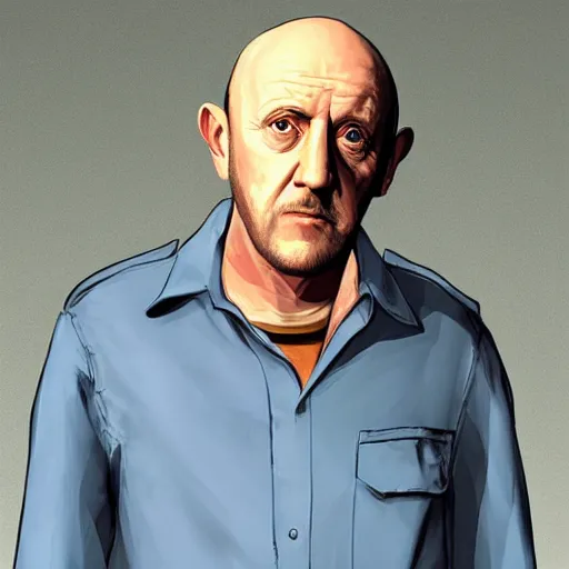 Image similar to Jonathan Banks aka Mike Ehrmantraut from Better Call Saul as a GTA character portrait, Grand Theft Auto, GTA cover art