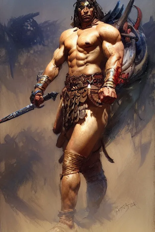 Prompt: warrior, attractive male, character design, painting by gaston bussiere, greg rutkowski, katsuya terada, frank frazetta, tom of finland, trending on artstation