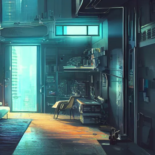 Image similar to the cyberpunk apartment, render, octane, 4k, highly detailed, vivid colors, high definition, by Makoto Shinkai