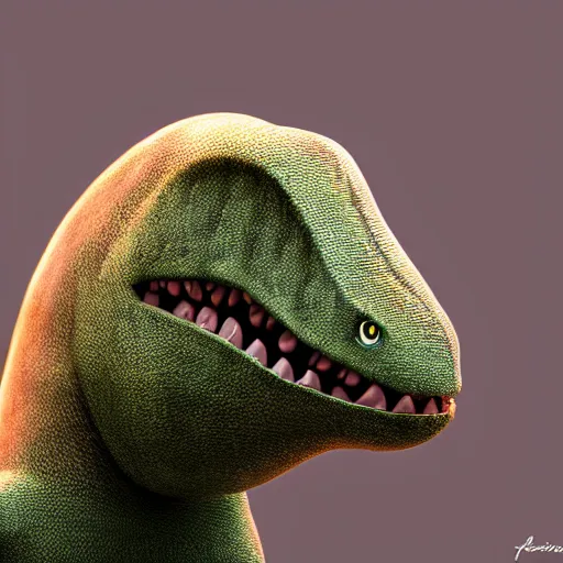 Prompt: a cute little dinosaur with long fur, portrait, pixar style, forest background, cinematic lighting, award winning creature portrait photography