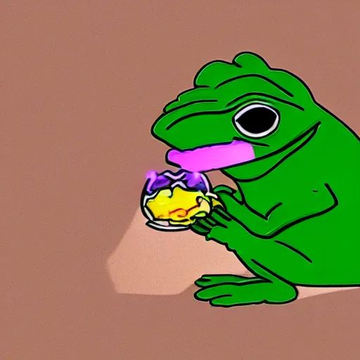 Prompt: pepe eating crystals