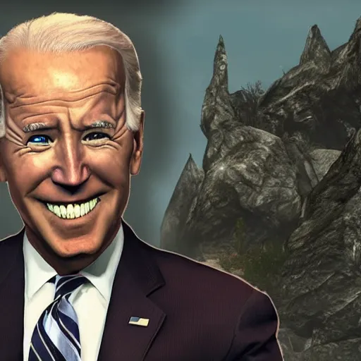 Prompt: joe biden stealing in skyrim game