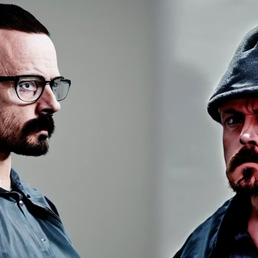 Image similar to mexican walter white and mexican jesse pinkman, cinematic lens, full shot, film still