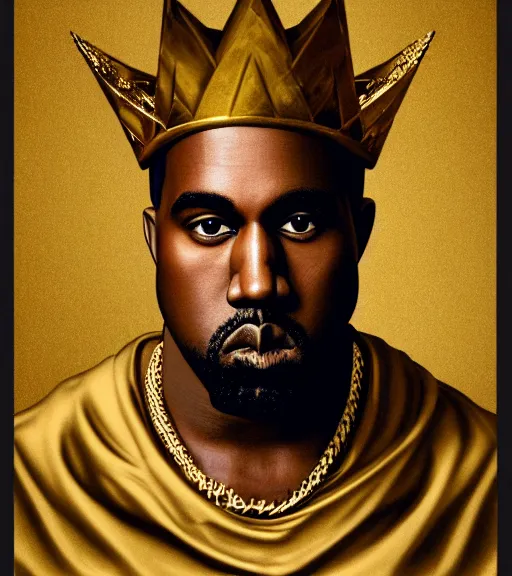 Prompt: sketch study of portrait of kanye west wearing a golden futuritic golden crown, by tintoretto. hyper realistic octane render. neo classical aesthetics