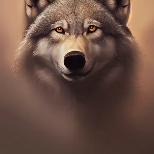 Prompt: beautiful portrait painting of a wolf in front of a full moon, atmospheric epic lighting, cgsociety, trending on artstation