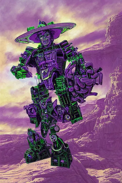 Image similar to portrait of cowboy johnny cash as purple green optimus prime from transformers surfing tonic fluid on guitar zord ufo hoverboard, intricate, highly detailed, smooth, artstation, digital illustration by Lisa Frank and Ruan Jia and Mandy Jurgens and Artgerm and Wayne Barlowe and Greg Rutkowski and Zdislav Beksinski