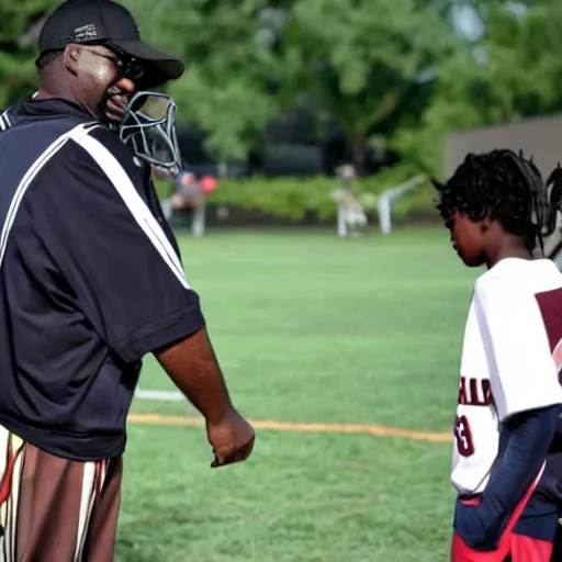 Image similar to The Predator coaching a little league team in a championship game