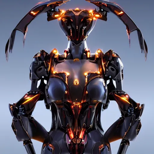 Image similar to stunning bust of a beautiful majestic anthropomorphic humanoid robot mecha female dragon, with smooth and streamlined armor, standing and posing elegantly, well detailed dragon head with epic LED eyes and a warm maw, sharp and dangerous sleek design, two arms, two legs, long tail, beautiful digital art, artstation, DeviantArt, FurAffinity, professional, depth of field, close-up, hd, octane render, sunset lighting