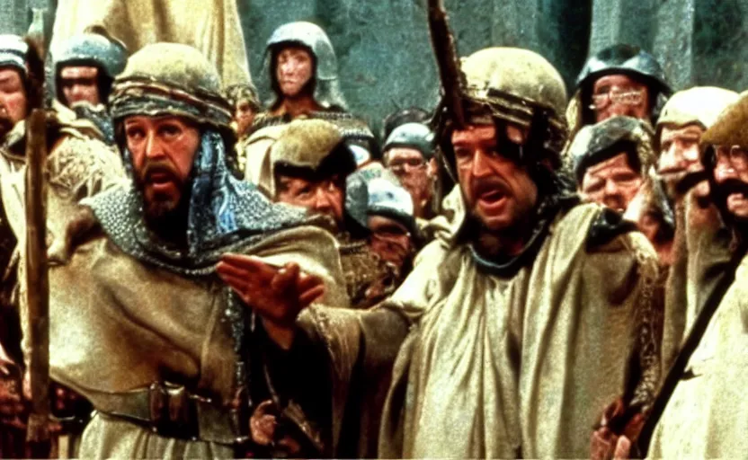 Image similar to a still from monty python's life of brian ( 1 9 7 9 ) with bernie sanders