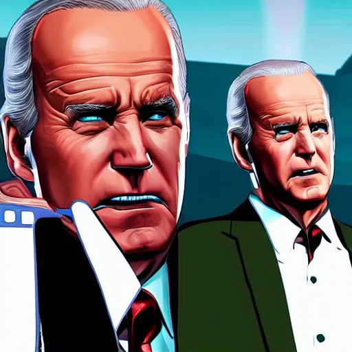 Image similar to evil version of joe biden in gta v, cover art by stephen bliss, boxart, loadscreen