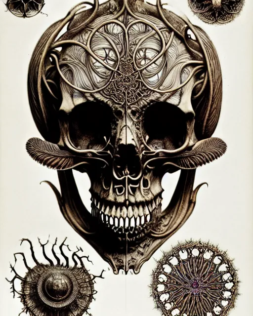 Image similar to art forms of nature by ernst haeckel, memento mori by arthur rackham, ornate antique porcelain beautiful skull mask, ultrasharp, photorealistic, hyperdetailed, octane render, polished, art nouveau, neo - gothic, gothic, intricate ornamental organic filigree, art nouveau botanicals, art forms of nature by ernst haeckel, horizontal symmetry, symbolist, visionary