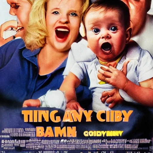 Image similar to eating a baby, comedy movie poster