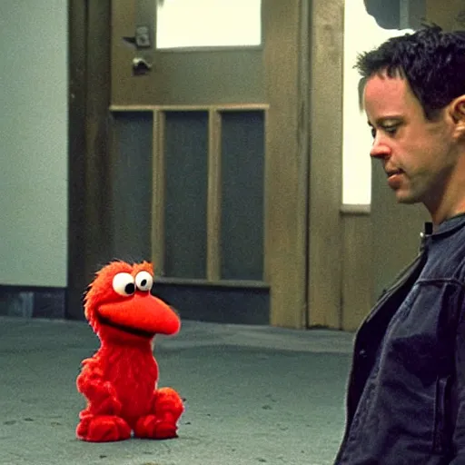 Image similar to Elmo in the movie Fight Club, ultra realistic, highly detailed