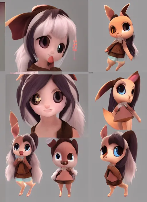 Image similar to female eevee mini cute style, character adoptable, highly detailed, rendered, ray - tracing, cgi animated, 3 d demo reel avatar, style of maple story and zootopia, maple story eevee, fluffy, dark skin, cool clothes, soft shade, soft lighting