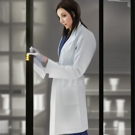 Image similar to nice scientist girl in lab coat, slim, digital art, photorealism, character design, hd, 4k,