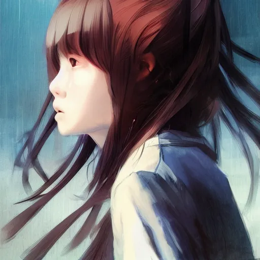 Prompt: portrait of a korean schoolgirl with long hair and bangs, angular features, an angry expression, dramatic lighting, anime illustration by Greg rutkowski, yoji shinkawa, 4k, digital art, concept art, trending on artstation, アニメ, featured on pixiv