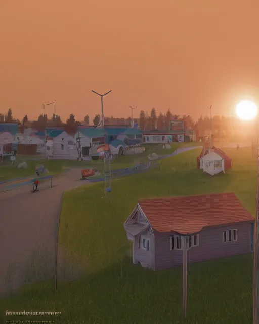 Prompt: sunrise in post - soviet country ; small town ; panel houses ; playground ; soft light ; photorealistic ; unreal engine ; kodak portra