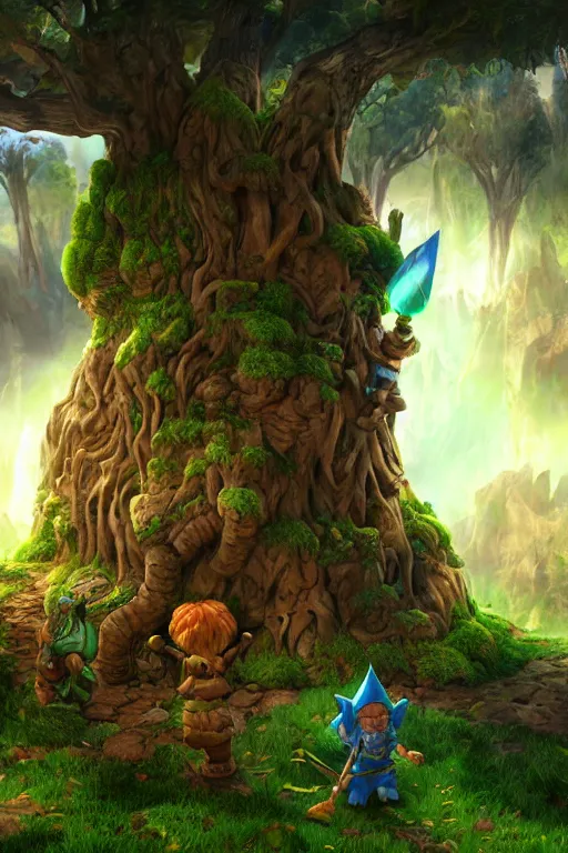 Image similar to zelda fantasy art giant golem troll wood rock greeble gemstone enchanted forest, global illumination ray tracing hdr fanart arstation by sung choi and eric pfeiffer and gabriel garza and casper konefal bastion forged hardmesh lisa frank zbrush central radiating a glowing aura global illumination ray tracing hdr