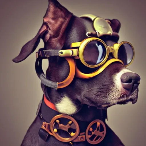 Prompt: a profile picture of a dog with steampunk googles, by ROSS tran, 4k