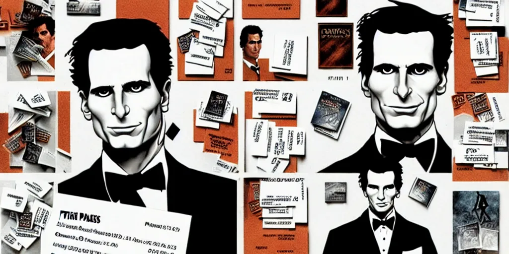 Image similar to patrick bateman, detailed fantasy art, stacks of business cards, 8 0's office