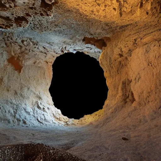 Prompt: a hole on ceiling cave, stars visible through hole