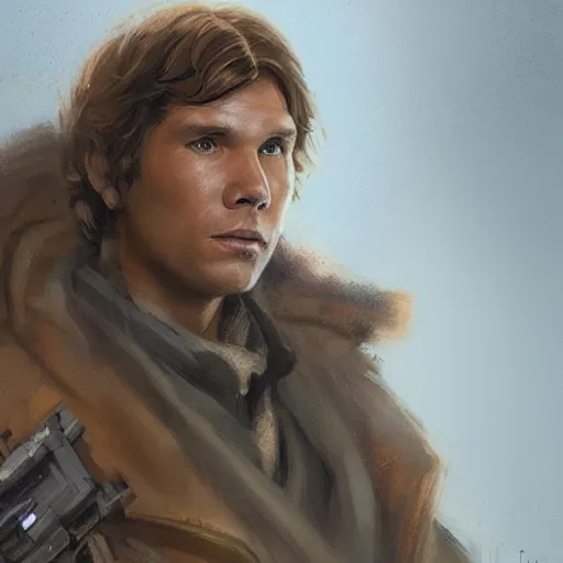 Image similar to portrait of a man by greg rutkowski, han solo, star wars expanded universe, he is about 3 0 years old, highly detailed portrait, digital painting, artstation, concept art, smooth, sharp foccus ilustration, artstation hq