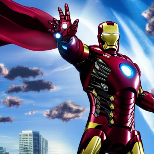Image similar to Iron Man meet Superman in the sky 4K detail