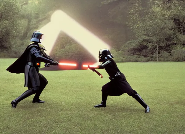 Image similar to film still of Darth Vader plays catch with Luke Skywalker in the new Star Wars movie, 4k