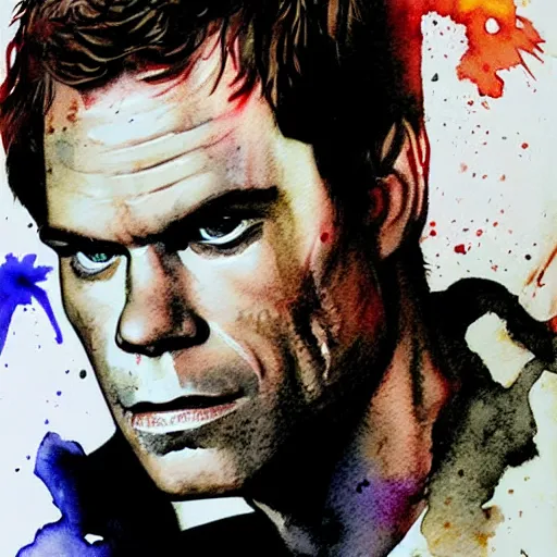 Image similar to dexter morgan is the punisher, detailed watercolor art, drew struzan illustration art, key art, portrait