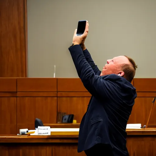 Image similar to Alex Jones desperately reaching for his out of reach phone in the courtroom, ((EOS 5DS R, ISO100, f/8, 1/125, 84mm, RAW, sharpen, unblur))